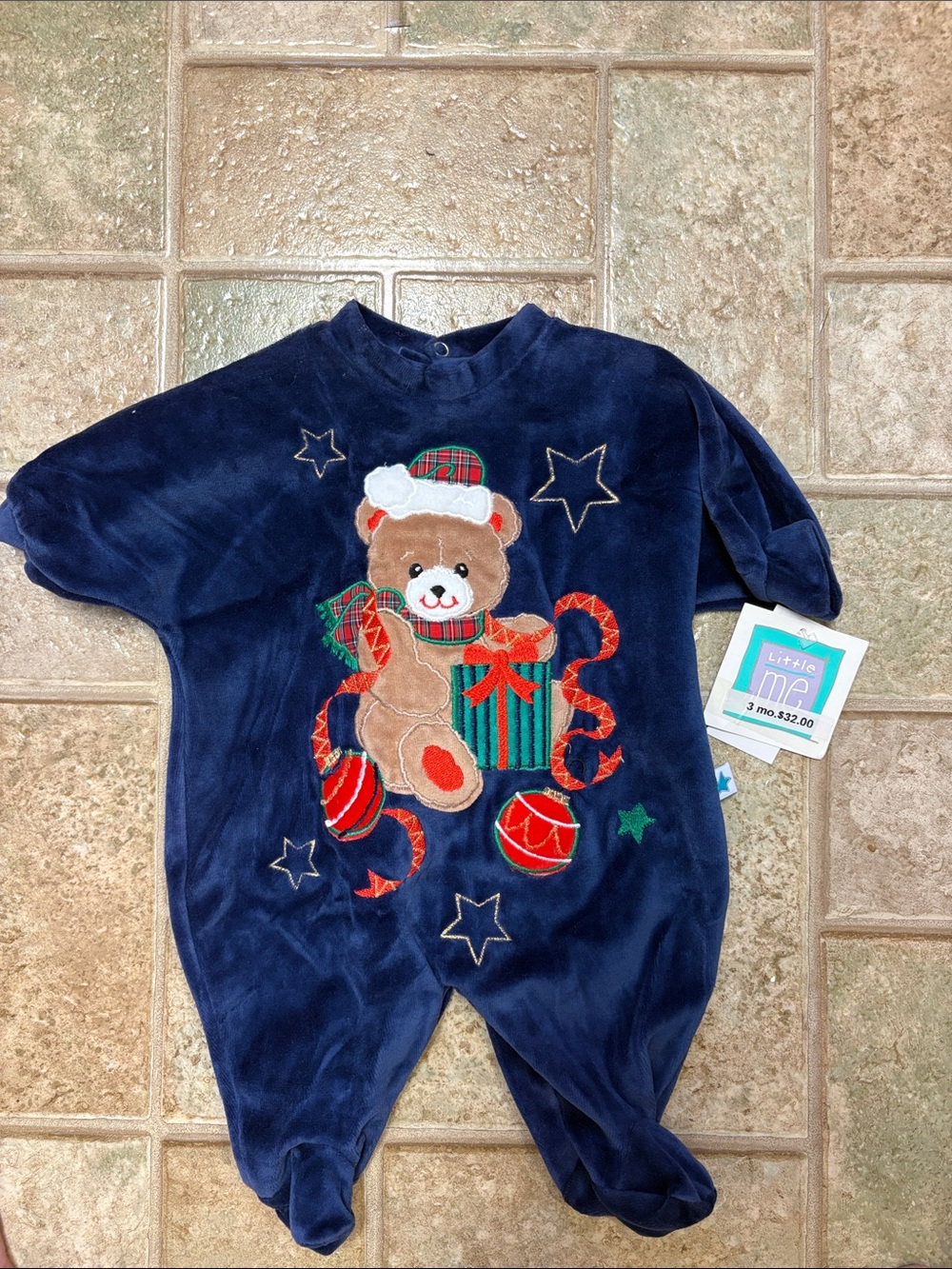 Little Me Navy Plush Teddy Bear Holiday Footed Sleep Sack